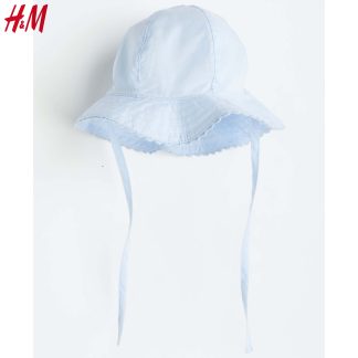 (H&M) Nón rộng vành cotton có lót mềm mỏng mát với quai buộc - xanh