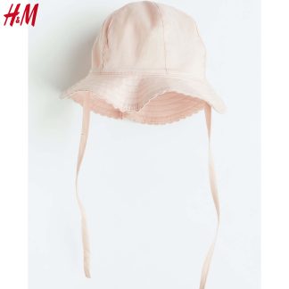 (H&M) Nón rộng vành cotton có lót mềm mỏng mát với quai buộc - hồng