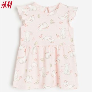 (H&M) Đầm thun cotton mỏng mát - thỏ hồng